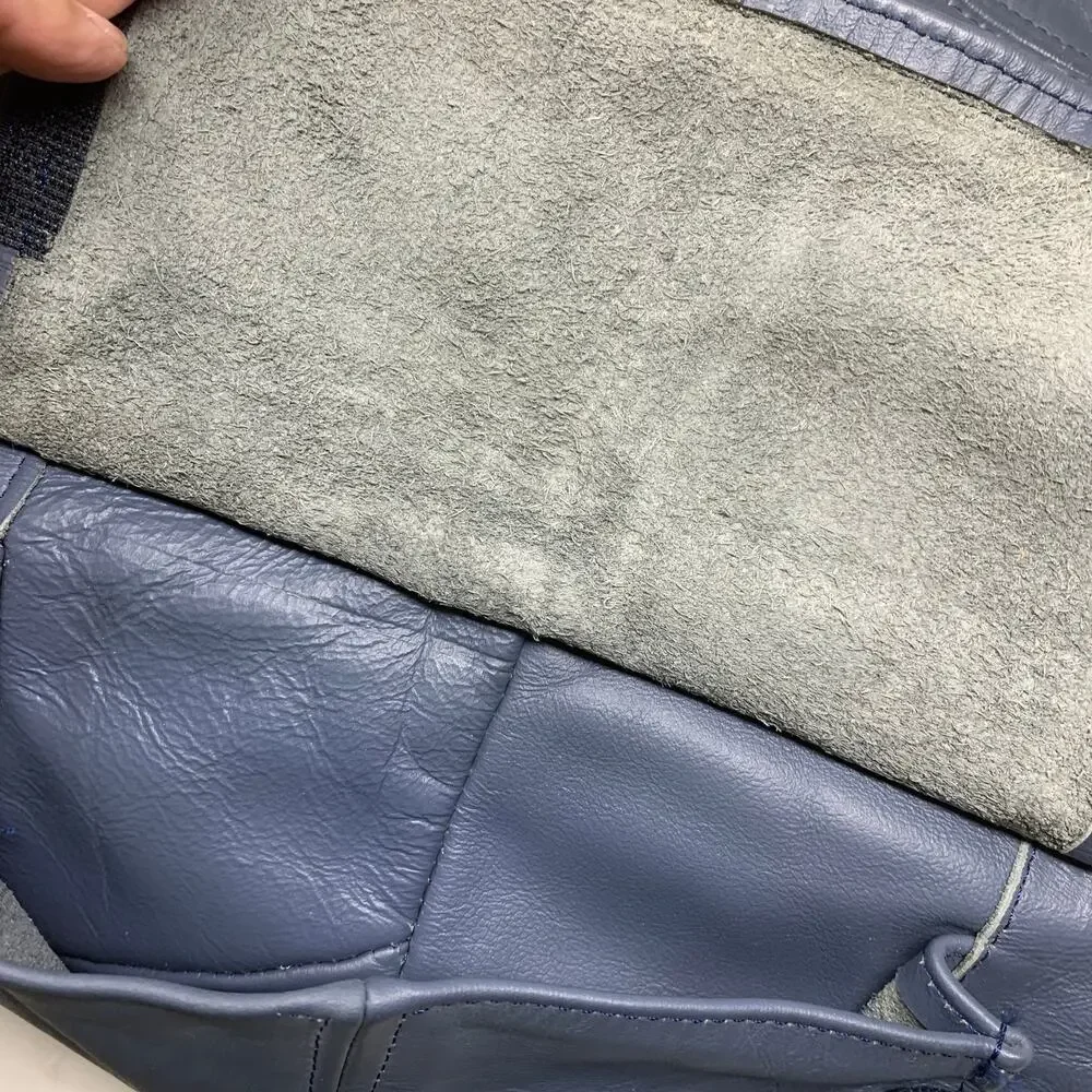 Vintage Leather Duffle Bag Blue Gray Made in Mexico Weekender Carry On Travel